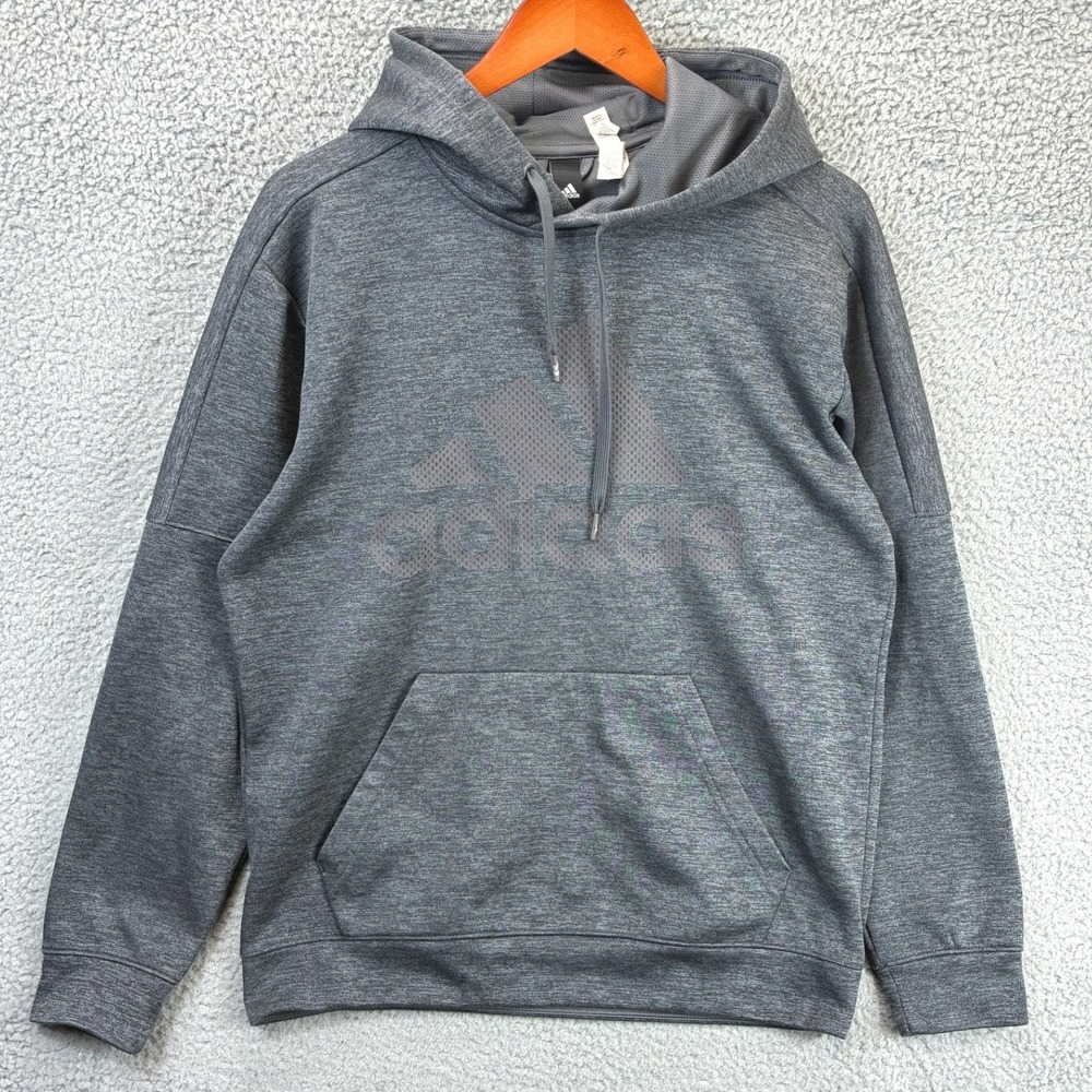 Adidas Climawarm Big Logo Hoodie Mens M Charcoal Heather Grey Athleisure Sporty